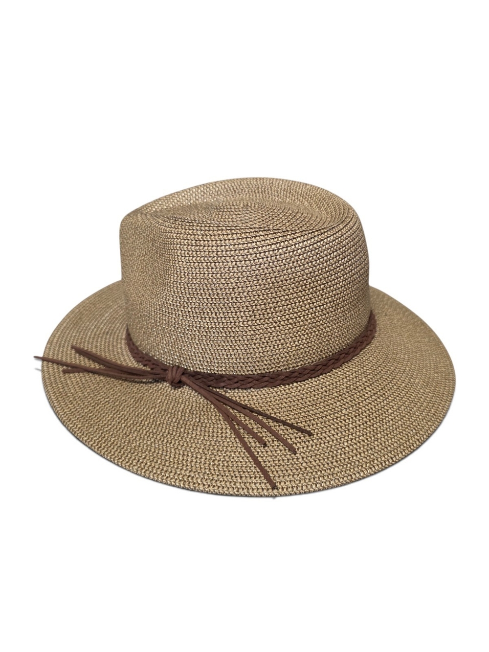 Nwt,Furtalk Women's Wide-Brim Straw Fedora Hat in Light Brown